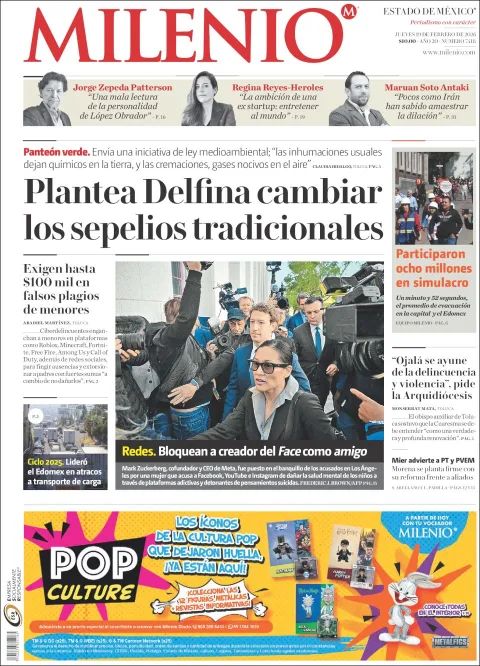 Portada de Milenio Edo de Mexico del jueves, 19 de febrero de 2026
