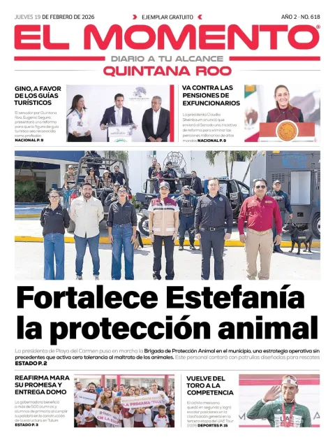 Portada de El Momento Quintana Roo del jueves, 19 de febrero de 2026