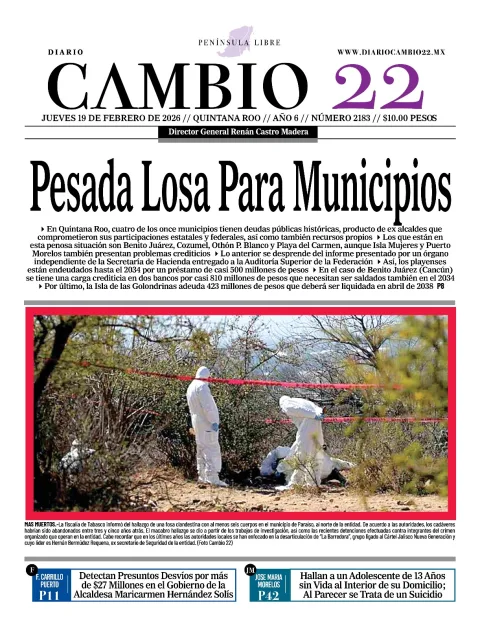 Portada de Diario Cambio 22 (contraportada) del jueves, 19 de febrero de 2026