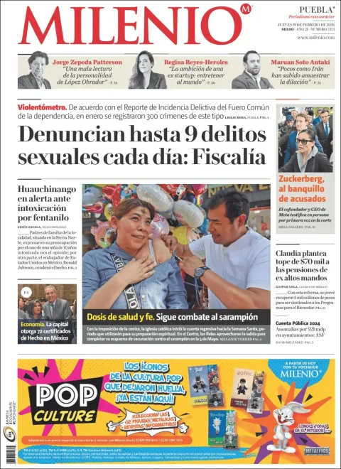 Portada de Milenio Puebla del jueves, 19 de febrero de 2026