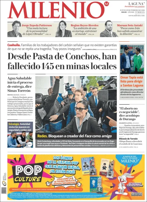 Portada de Milenio Laguna del jueves, 19 de febrero de 2026