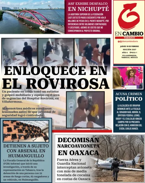 Portada de En Cambio - Tabasco (portada) del jueves, 19 de febrero de 2026