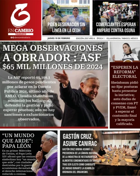 Portada de En Cambio - Tabasco (contraportada) del jueves, 19 de febrero de 2026