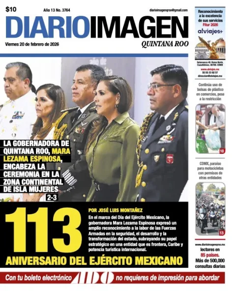 Portada de Diario Imagen Quintana Roo del viernes, 20 de febrero de 2026