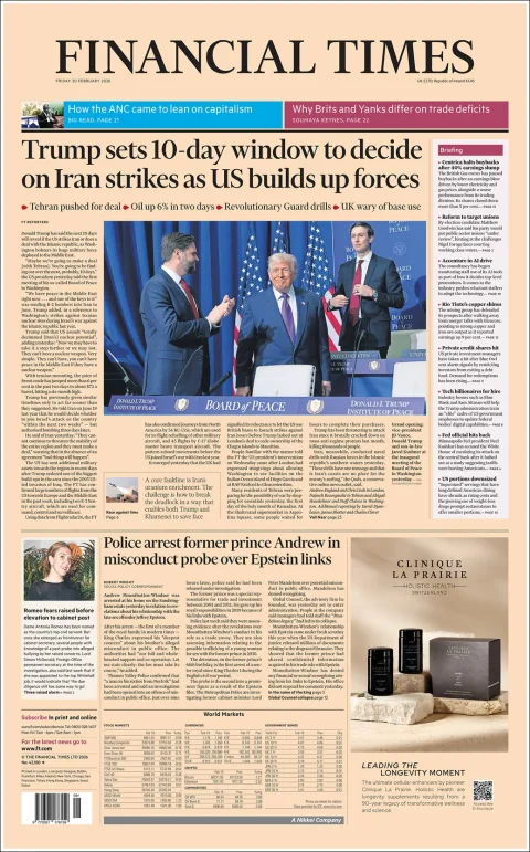 Portada de Financial Times del viernes, 20 de febrero de 2026