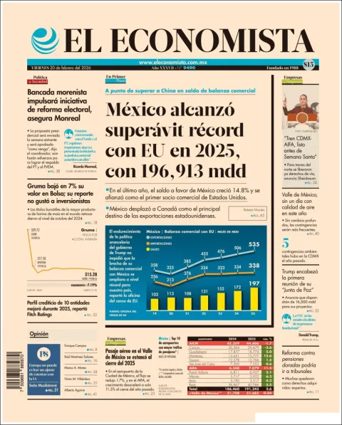 Portada de El Economista del viernes, 20 de febrero de 2026