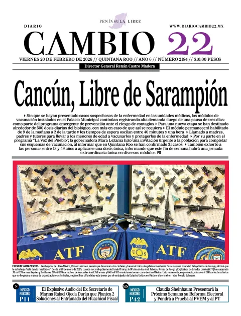 Portada de Diario Cambio 22 (contraportada) del viernes, 20 de febrero de 2026