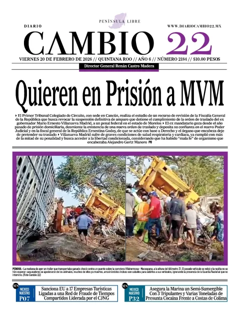 Portada de Diario Cambio 22 (portada) del viernes, 20 de febrero de 2026