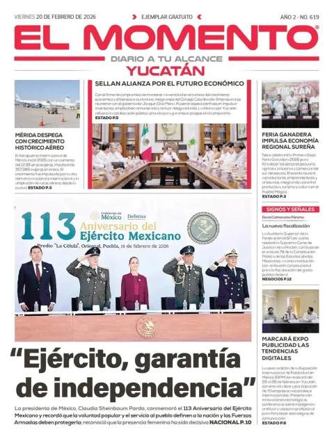 Portada de El Momento Yucatan del viernes, 20 de febrero de 2026