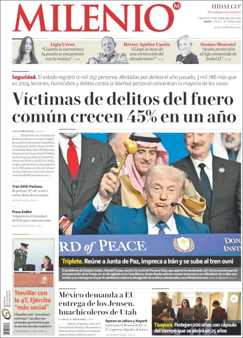 Portada de Milenio Hidalgo del viernes, 20 de febrero de 2026