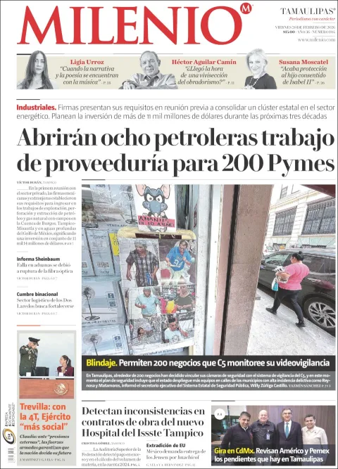 Portada de Milenio Tamaulipas del viernes, 20 de febrero de 2026