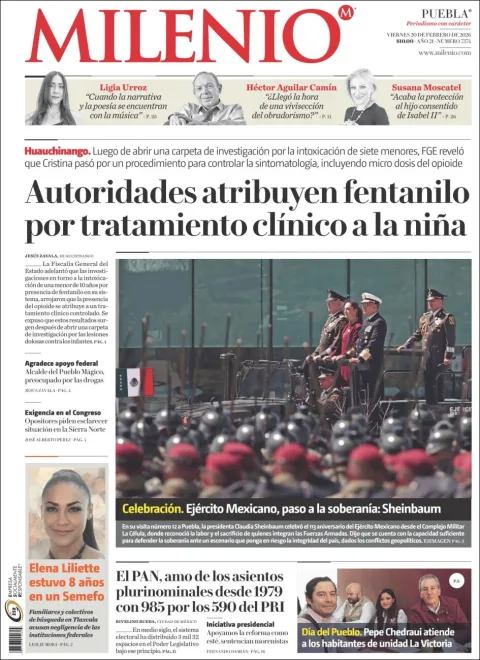Portada de Milenio Puebla del viernes, 20 de febrero de 2026