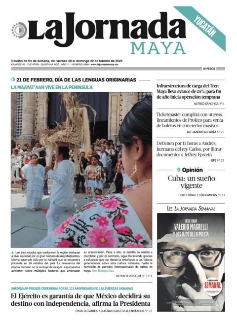 Portada de La Jornada Maya Yucatán del viernes, 20 de febrero de 2026