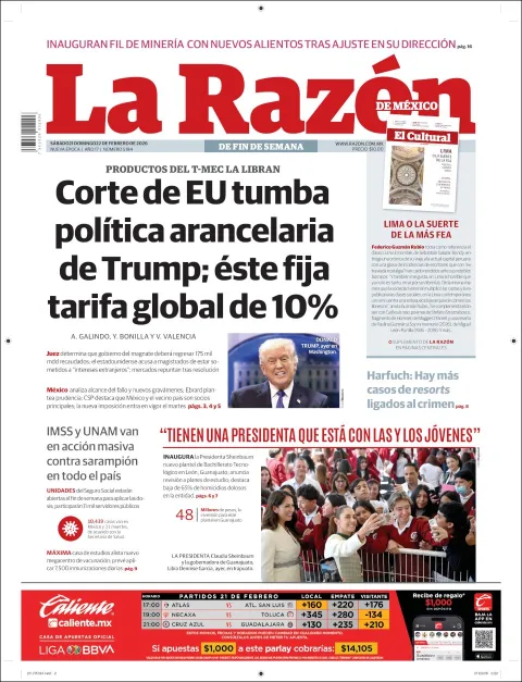 Portada de La Razon del sábado, 21 de febrero de 2026