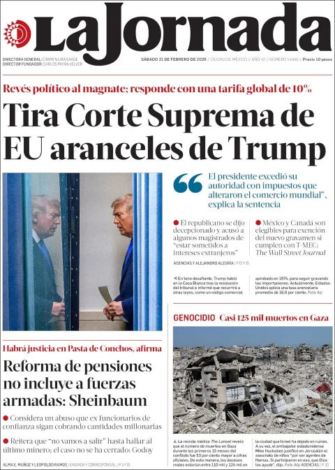 Portada de La Jornada del sábado, 21 de febrero de 2026