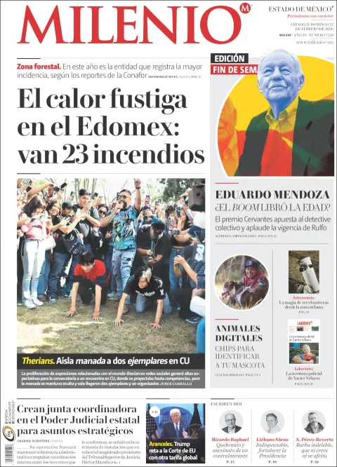 Portada de Milenio Edo de Mexico del sábado, 21 de febrero de 2026