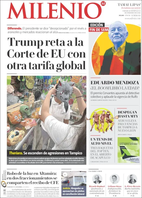 Portada de Milenio Tamaulipas del sábado, 21 de febrero de 2026