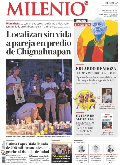 Portada de Milenio Puebla del sábado, 21 de febrero de 2026