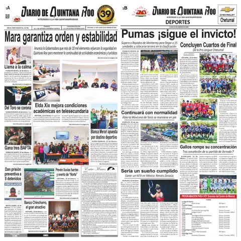 Portada de Diario de Quintana Roo (portada) del lunes, 23 de febrero de 2026