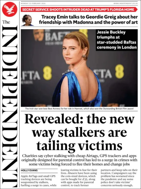 Portada de The Independent del lunes, 23 de febrero de 2026