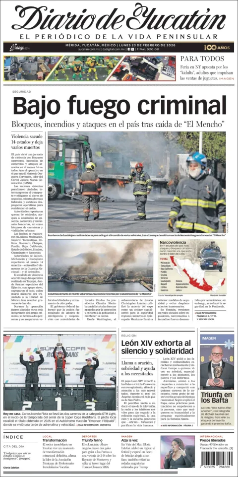 Portada de Diario de Yucatán del lunes, 23 de febrero de 2026
