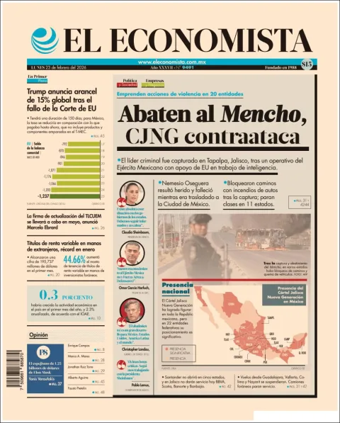 Portada de El Economista del lunes, 23 de febrero de 2026