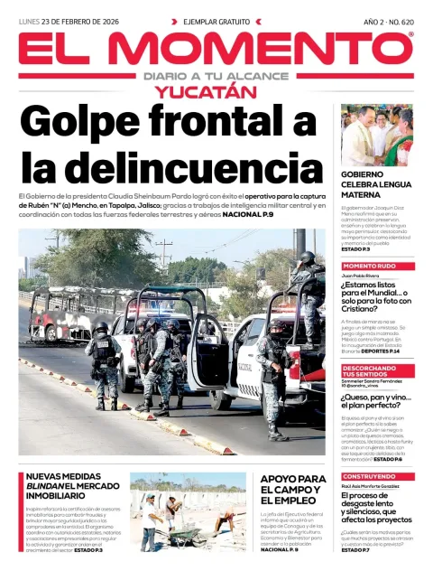 Portada de El Momento Yucatan del lunes, 23 de febrero de 2026
