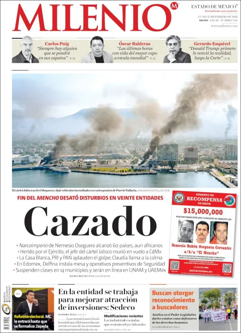 Portada de Milenio Edo de Mexico del lunes, 23 de febrero de 2026