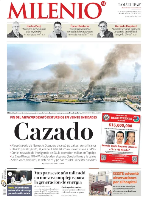 Portada de Milenio Tamaulipas del lunes, 23 de febrero de 2026