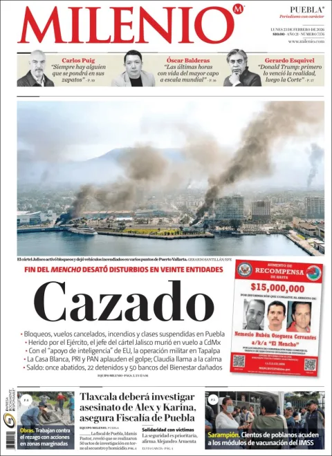 Portada de Milenio Puebla del lunes, 23 de febrero de 2026