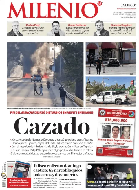 Portada de Milenio Jalisco del lunes, 23 de febrero de 2026