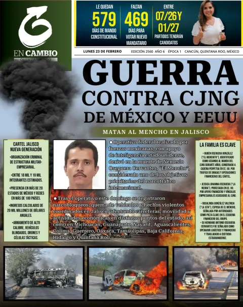 Portada de En Cambio - Quintana Roo (portada) del lunes, 23 de febrero de 2026