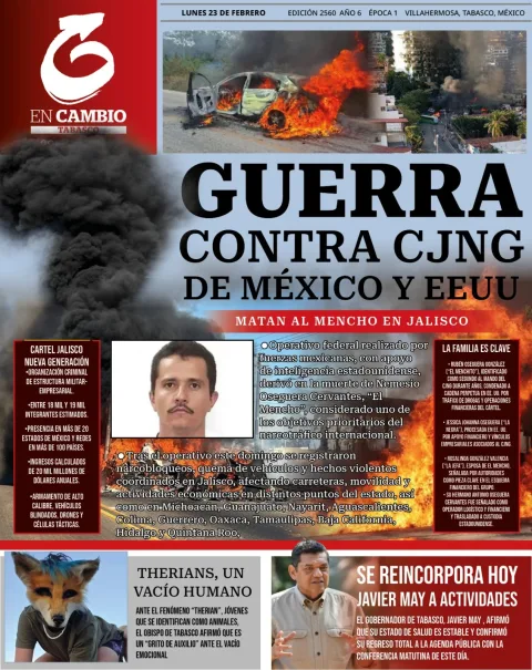 Portada de En Cambio - Tabasco (portada) del lunes, 23 de febrero de 2026