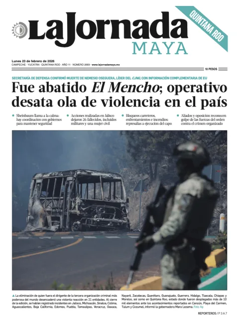 Portada de La Jornada Maya Quintana Roo del lunes, 23 de febrero de 2026