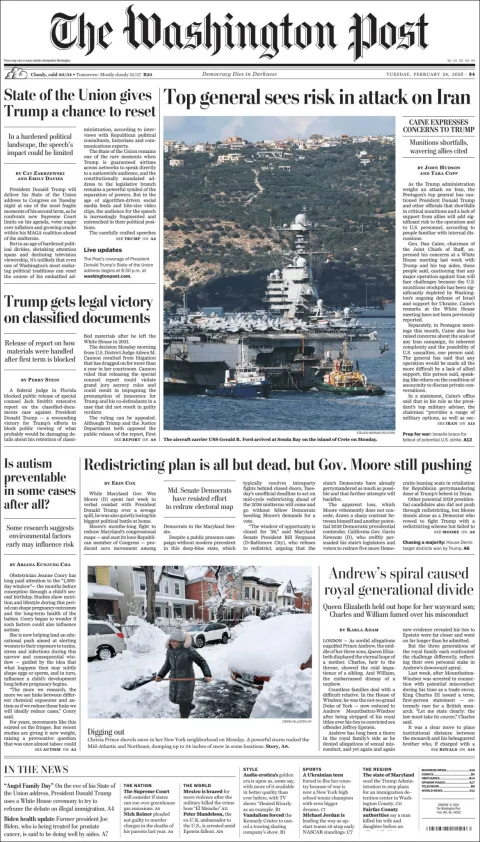 Portada de The Washington Post del martes, 24 de febrero de 2026