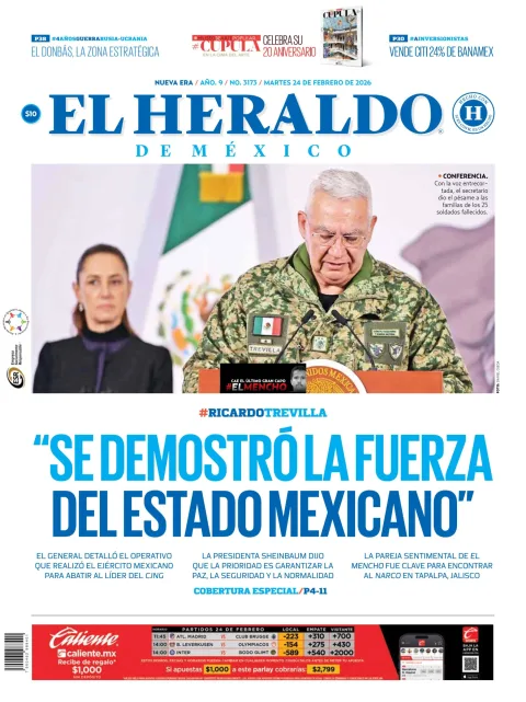 Portada de El Heraldo de Mexico del martes, 24 de febrero de 2026