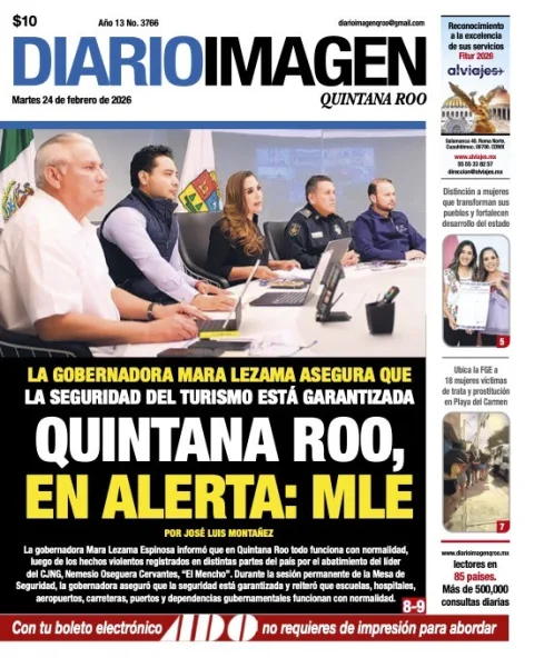 Portada de Diario Imagen Quintana Roo del martes, 24 de febrero de 2026