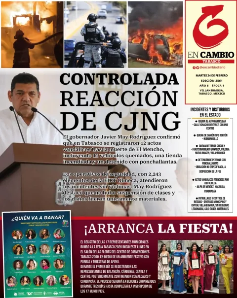 Portada de En Cambio - Tabasco (portada) del martes, 24 de febrero de 2026