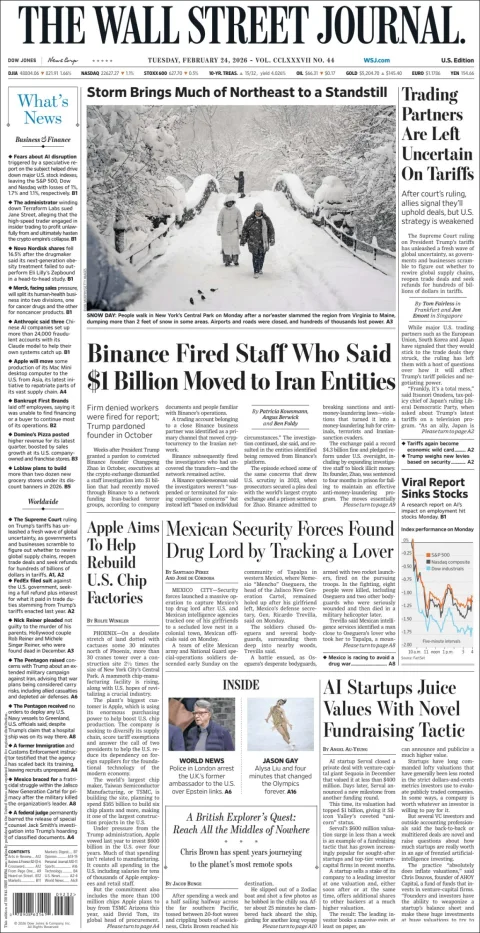 Portada de The Wall Street Journal del martes, 24 de febrero de 2026