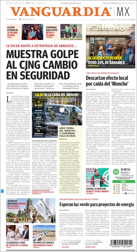 Portada de Vanguardia del martes, 24 de febrero de 2026