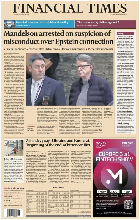 Portada de Financial Times del martes, 24 de febrero de 2026