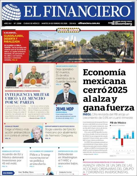 Portada de El Financiero del martes, 24 de febrero de 2026
