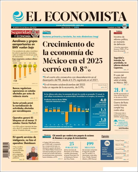 Portada de El Economista del martes, 24 de febrero de 2026