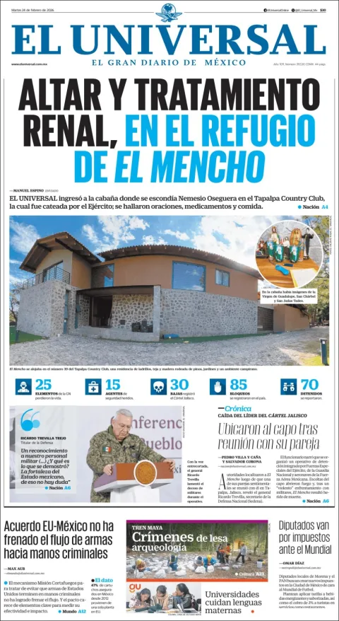 Portada de El Universal del martes, 24 de febrero de 2026