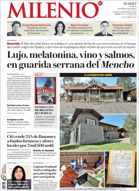 Portada de Milenio del martes, 24 de febrero de 2026