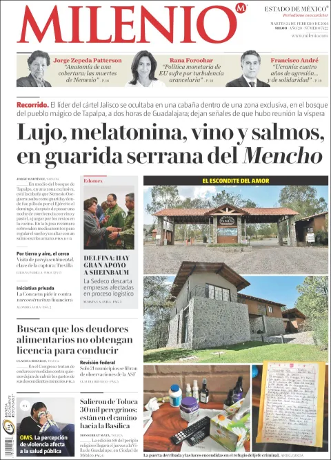Portada de Milenio Edo de Mexico del martes, 24 de febrero de 2026