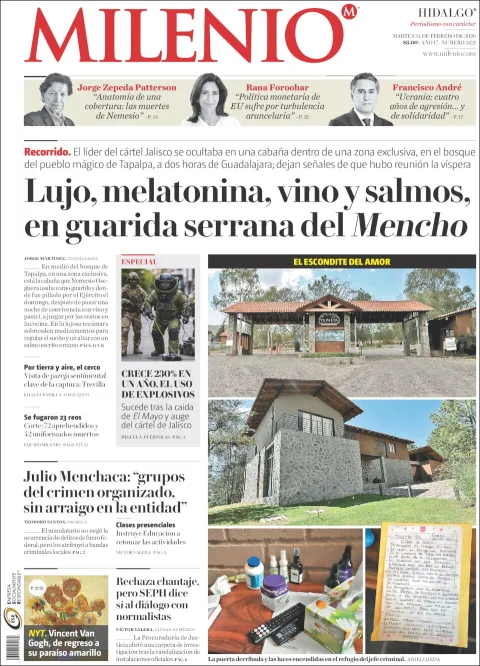 Portada de Milenio Hidalgo del martes, 24 de febrero de 2026
