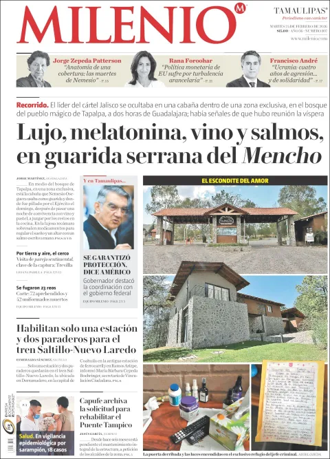 Portada de Milenio Tamaulipas del martes, 24 de febrero de 2026