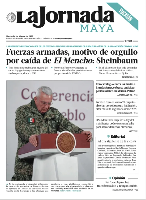 Portada de La Jornada Maya Yucatán del martes, 24 de febrero de 2026