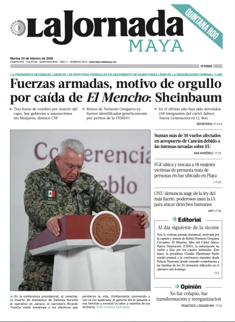 Portada de La Jornada Maya Quintana Roo del martes, 24 de febrero de 2026